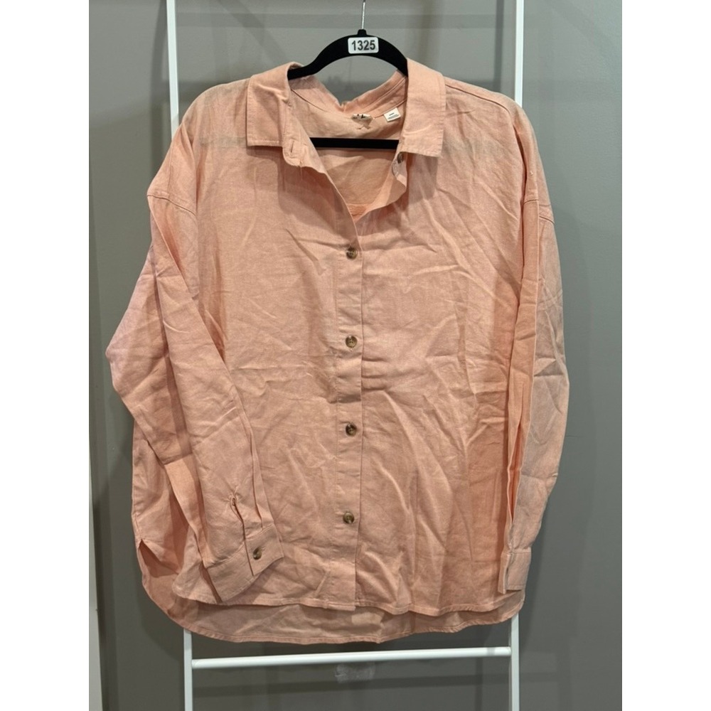 Roxy Womens Peach Linen Blend Button Down Oversized Shirt Size M Boho Coastal
